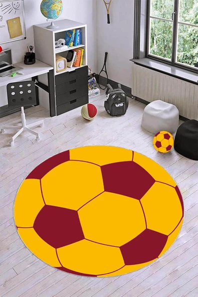 Sarı Ve Kırmızı Kaymaz Tabanlı Yuvarlak Taraftar Halısı VH0081 ürün görseli 1
