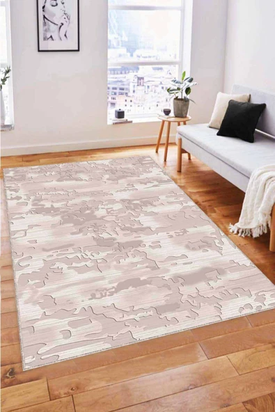 Bej Vintage Kaymaz Tabanlı Makinede Yıkanabilir Halı NU002 ürün görseli 1