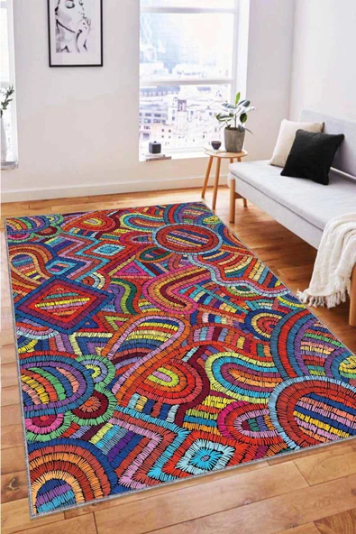 Çok Renkli Colorful Kaymaz Tabanlı Dekoratif Halı RV251 ürün görseli 1