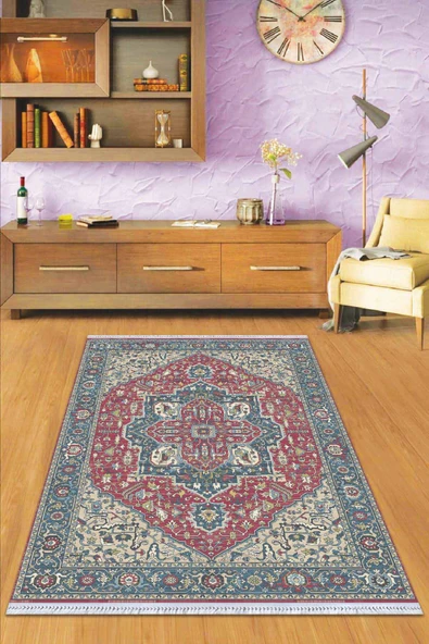 Pembe Klasik Göbekli Dokuma Pamuk Taban Kaymaz Kilim KLM308 ürün görseli 1