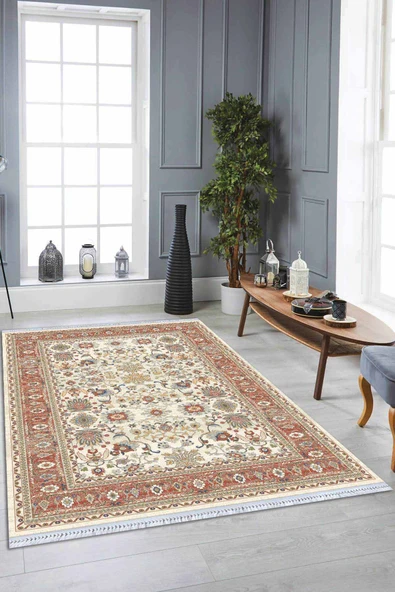 Pembe Çerçeveli Dokuma Pamuk Taban Kaymaz Kilim KLM373 ürün görseli 1