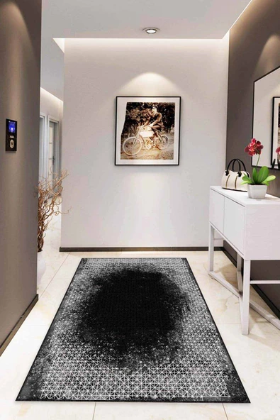 Siyah Modern Klasik Kaymaz Tabanlı Dekoratif Halı AR371 ürün görseli 1