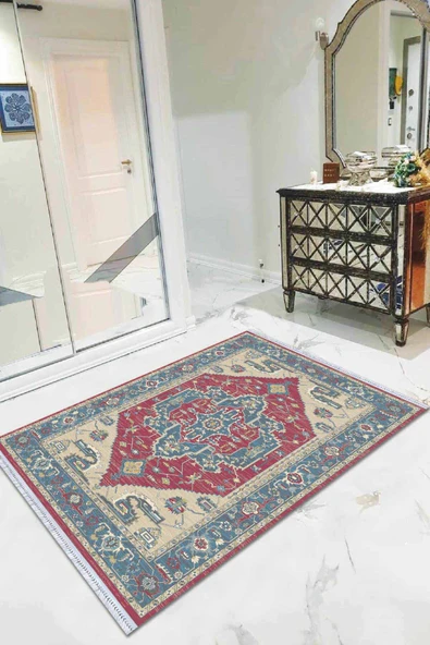 Pembe Klasik Göbekli Dokuma Pamuk Taban Kaymaz Kilim KLM273 ürün görseli 1