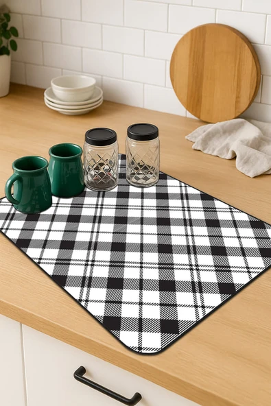 Siyah Ekoseli Microfiber Bulaşık Kurutma Kurulama Matı MM004 ürün görseli 1
