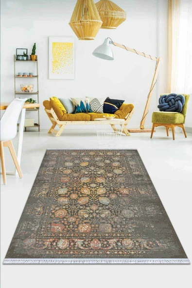 Antrasit Modern Dokuma Pamuk Taban Kaymaz Kilim KLM003 ürün görseli 1