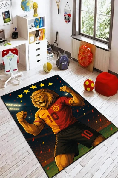 Sarı Şampiyon Aslan 5 Yıldız Kaymaz Taraftar Halısı VH143 ürün görseli 1