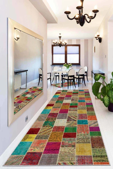 Renkli Kaymaz Patchwork Kesme Rulo Özel Ölçülü Yolluk AR320 ürün görseli 1