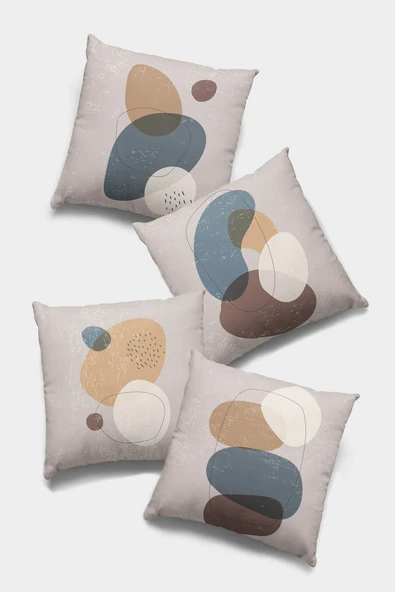 Bej Modern Desenli Çift Taraf 4'lü Set Kırlent Kılıfı 4KR005 ürün görseli 1