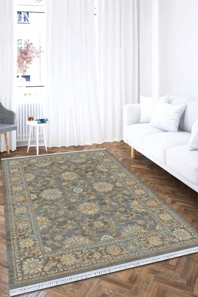 Gri Modern Dokuma Pamuk Tabanlı Kaymaz Kilim KLM015 ürün görseli 1