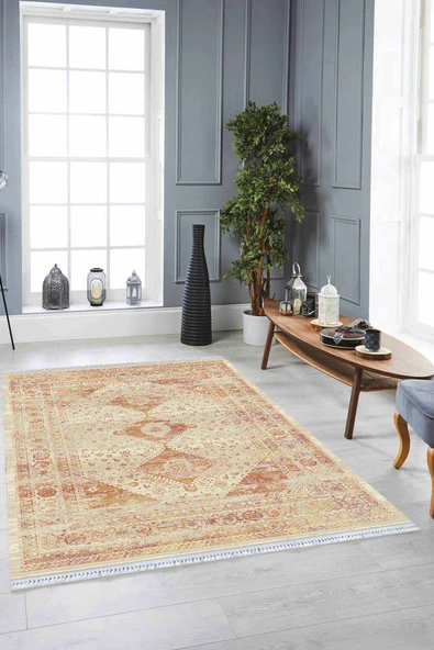 Kiremit Vintage Dokuma Pamuk Taban Kaymaz Kilim KLM167 ürün görseli 1