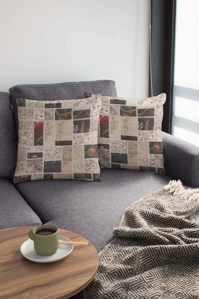 Çok Renkli Patchwork Çift Taraflı Kırlent Kılıfı KRL289 - Resim 3