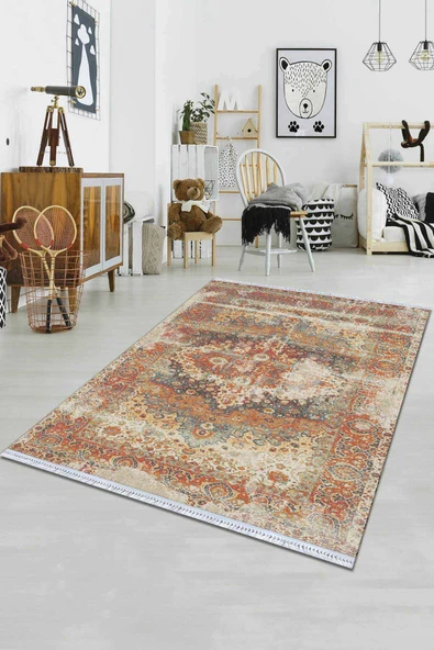 Taba Vintage Dokuma Pamuk Tabanlı Kaymaz Kilim KLM116 ürün görseli 1