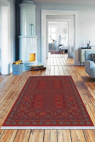 Bordo Yöresel Dokuma Pamuk Tabanlı Kaymaz Kilim KLM262 ürün görseli 1