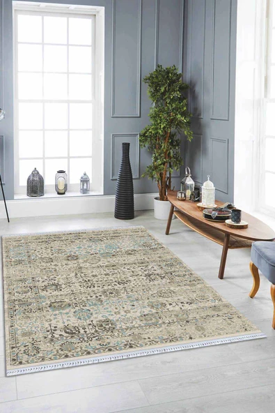 Mavi Vintage Dokuma Pamuk Tabanlı Kaymaz Kilim KLM149 ürün görseli 1