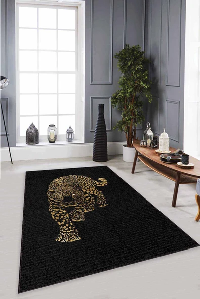 Gold Leopar Kaymaz Tabanlı Makinede Yıkanabilir Halı RV365 ürün görseli 1