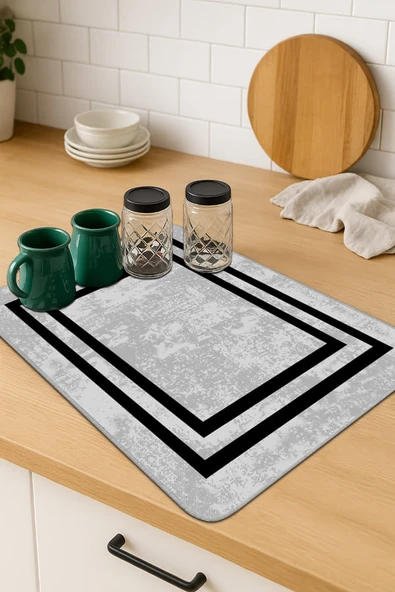 Gri Çerçeveli Microfiber Bulaşık Kurutma Kurulama Matı MM018 ürün görseli 1