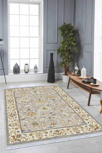 Yeşil Çerçeveli Dokuma Pamuk Taban Kaymaz Kilim KLM021 ürün görseli 1