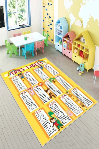 Turuncu Kaymaz Taban Çarpım Tablosu Çocuk Halısı KD73 ürün görseli 1
