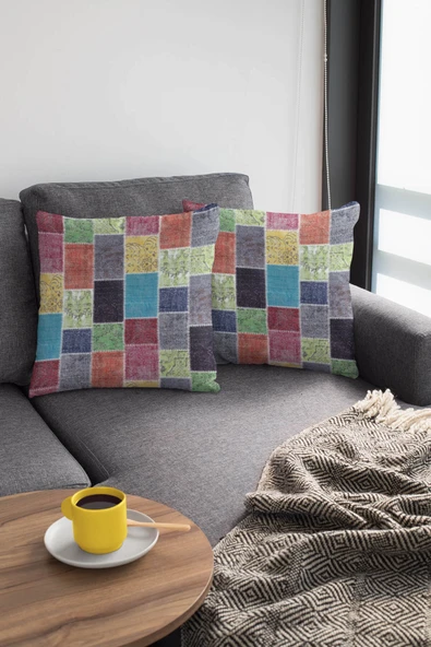 Çok Renkli Patchwork Çift Taraflı Kırlent Kılıfı KRL288 - Resim 3