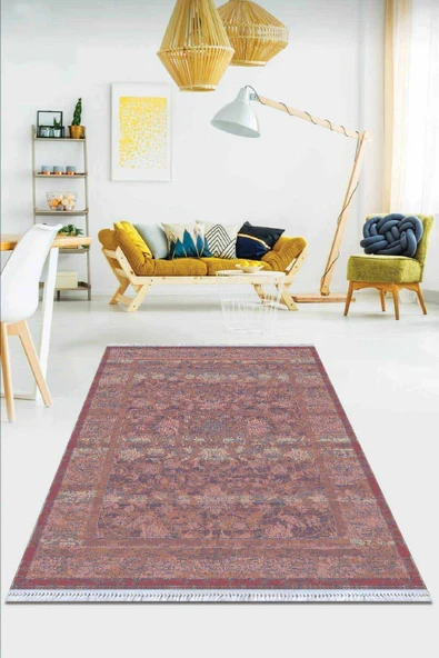 Pembe Vintage Dokuma Pamuk Tabanlı Kaymaz Kilim KLM114 ürün görseli 1