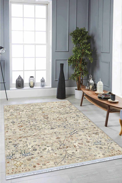 Çok Renkli Vintage Dokuma Pamuk Taban Kaymaz Kilim KLM355 ürün görseli 1