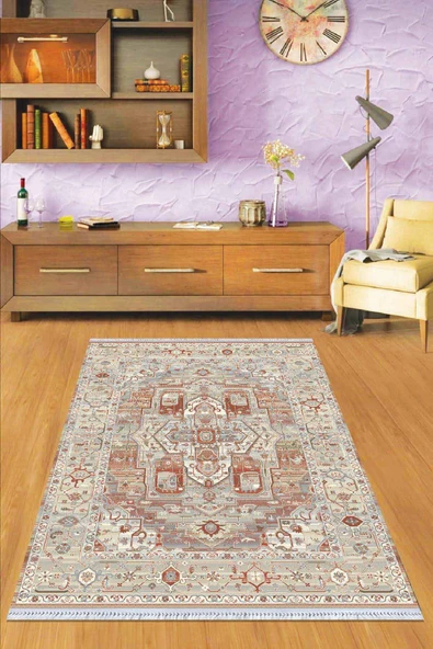Taba Klasik Göbekli Dokuma Pamuk Taban Kaymaz Kilim KLM204 ürün görseli 1