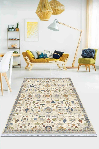 Çok Renkli Vintage Dokuma Pamuk Taban Kaymaz Kilim KLM191 ürün görseli 1
