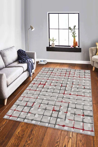 Bordo Spor Kaymaz Tabanlı Makinede Yıkanabilir Halı FV001 ürün görseli 1