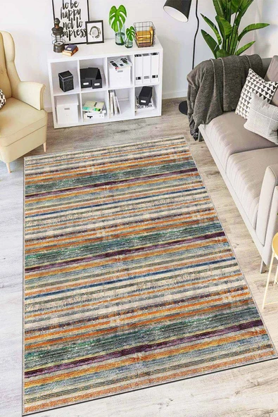 Yeşil Sarı Kaymaz Taban Dekoratif Salon Halısı Modern AR685 ürün görseli 1