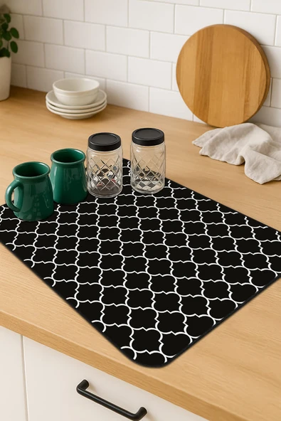 Siyah Fas Desen Microfiber Bulaşık Kurutma Matı MM002 ürün görseli 1