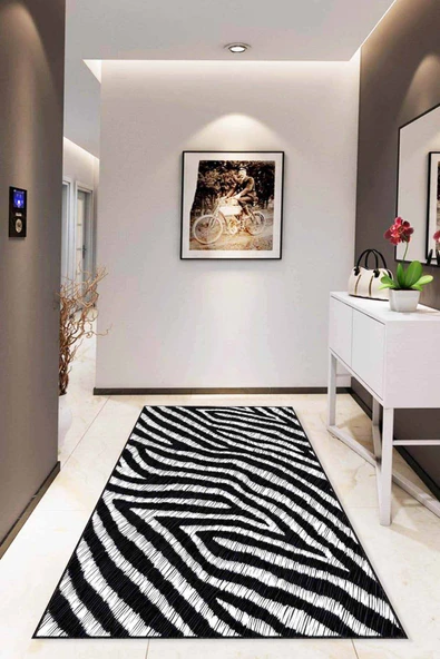 Siyah Leopar Kaymaz Tabanlı Makinede Yıkanabilir Halı RV206 ürün görseli 1