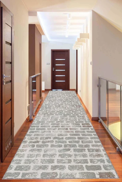 Gri Kaymaz Makinede Yıkanır Geometrik Kesme Yolluk AR1210 ürün görseli 1