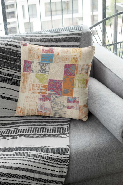 Çok Renkli Patchwork Çift Taraflı Kırlent Kılıfı KRL170 - Resim 2