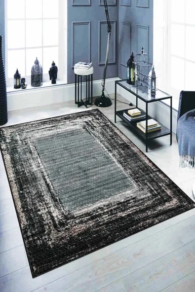Füme Modern Klasik Kaymaz Tabanlı Dekoratif Halı AR124 ürün görseli 1