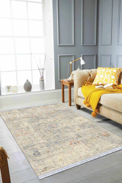 Çok Renkli Vintage Dokuma Pamuk Taban Kaymaz Kilim KLM359 ürün görseli 1