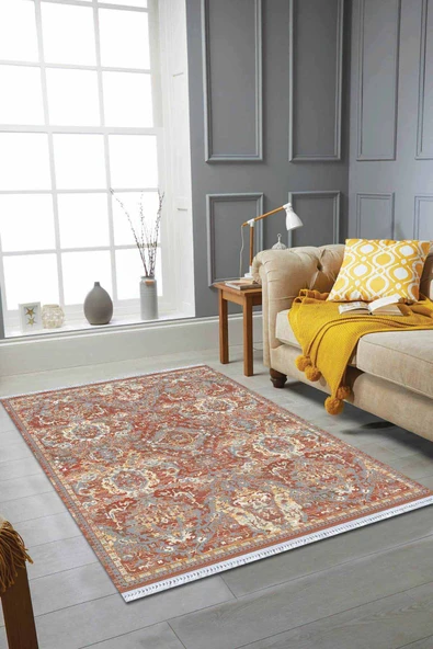 Kiremit Vintage Dokuma Pamuk Taban Kaymaz Kilim KLM209 ürün görseli 1