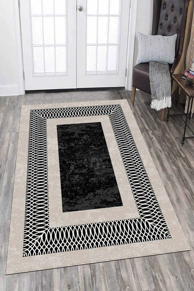 Füme Çerçeveli Kaymaz Taban Makinede Yıkanabilir Halı AR695 ürün görseli 1