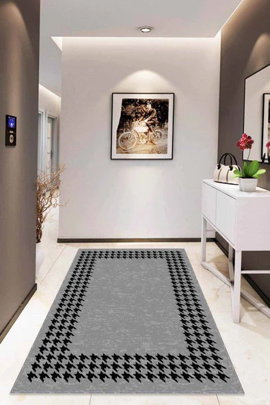 Gri Çerçeveli Kaymaz Tabanlı Makinede Yıkanabilir Halı RV179 ürün görseli 1