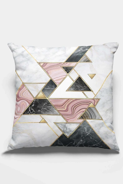Pembe Geometrik Çift Taraflı Yastık Kırlent Kılıfı KRL092 ürün görseli 1