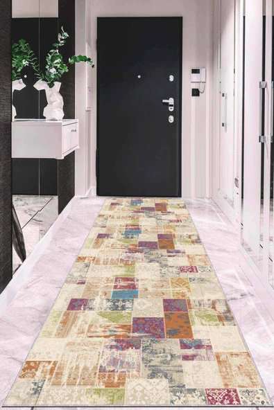 Renkli Kaymaz Patchwork Kesme Rulo Özel Ölçülü Yolluk AR654 ürün görseli 1