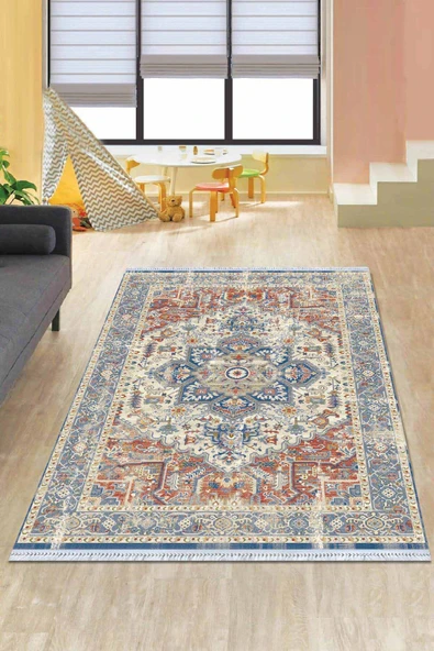 Kiremit Göbekli Dokuma Pamuk Taban Kaymaz Kilim KLM329 ürün görseli 1