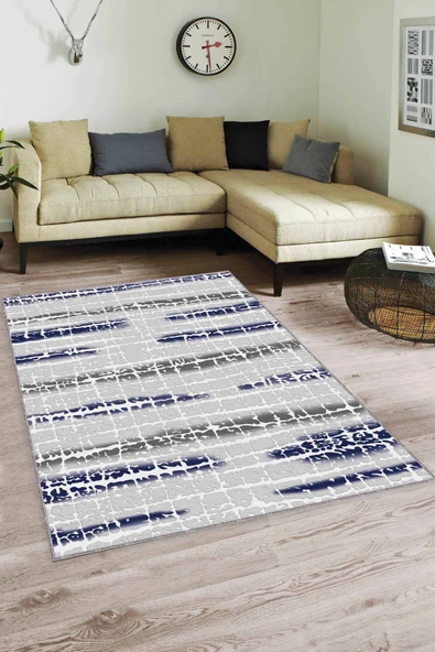 Lacivert Spor Kaymaz Tabanlı Makinede Yıkanabilir Halı FL08 ürün görseli 1