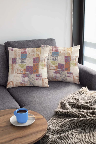 Çok Renkli Patchwork Çift Taraflı Kırlent Kılıfı KRL170 - Resim 3