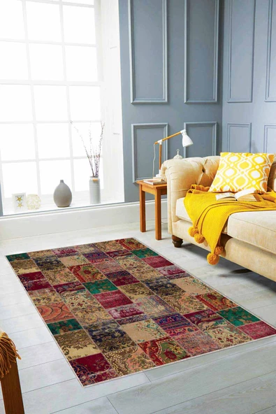 Çok Renkli Patchwork Kaymaz Tabanlı Dekoratif Halı RV223 ürün görseli 1