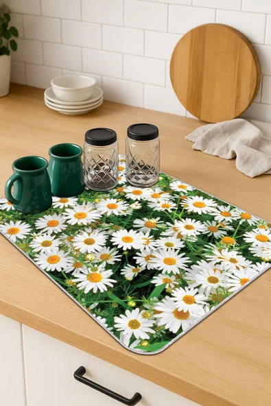 Yeşil Çiçekli Microfiber Bulaşık Kurutma Kurulama Matı MM016 ürün görseli 1