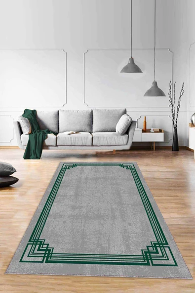 Yeşil Çerçeveli Kaymaz Taban Makinede Yıkanabilir Halı RV076 ürün görseli 1