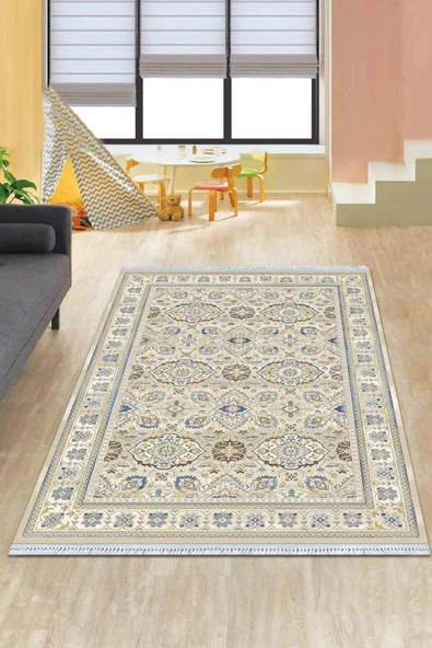 Kemik Çerçeveli Dokuma Pamuk Taban Kaymaz Kilim KLM296 ürün görseli 1