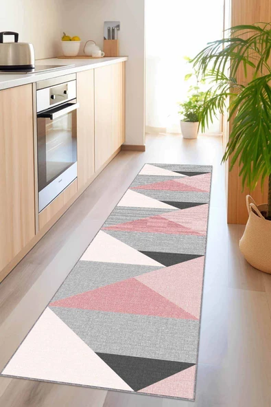 Pembe Kaymaz Geometrik Kesme Rulo Özel Ölçülü Yolluk AR1332 ürün görseli 1