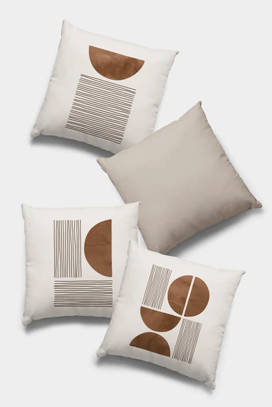 Kahve Geometrik Çift Taraflı 4'lü Set Kırlent Kılıfı 4KR047 ürün görseli 1