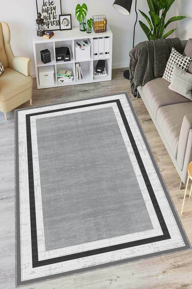 Gri Kaymaz Tabanlı Çerçeveli Salon Halısı AR1414 ürün görseli 1